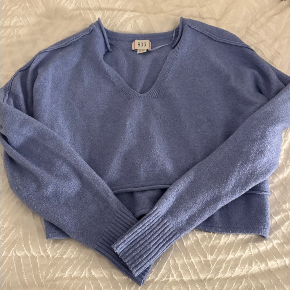 cropped blue sweater